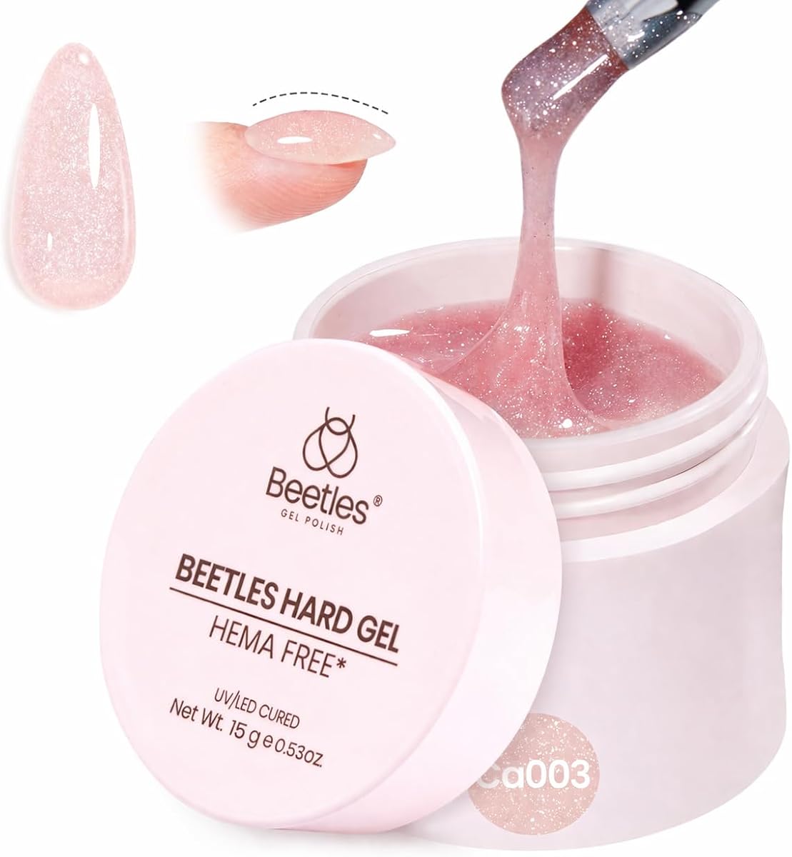 Beetles Hard Gel for Nails HEMA-Free, 9 in 1 Pink Glitter Building Gel | for Nail Extension Sculpting & Strengthening, for Salon Professional Nail Techs Women, UV LED Lamp Cured