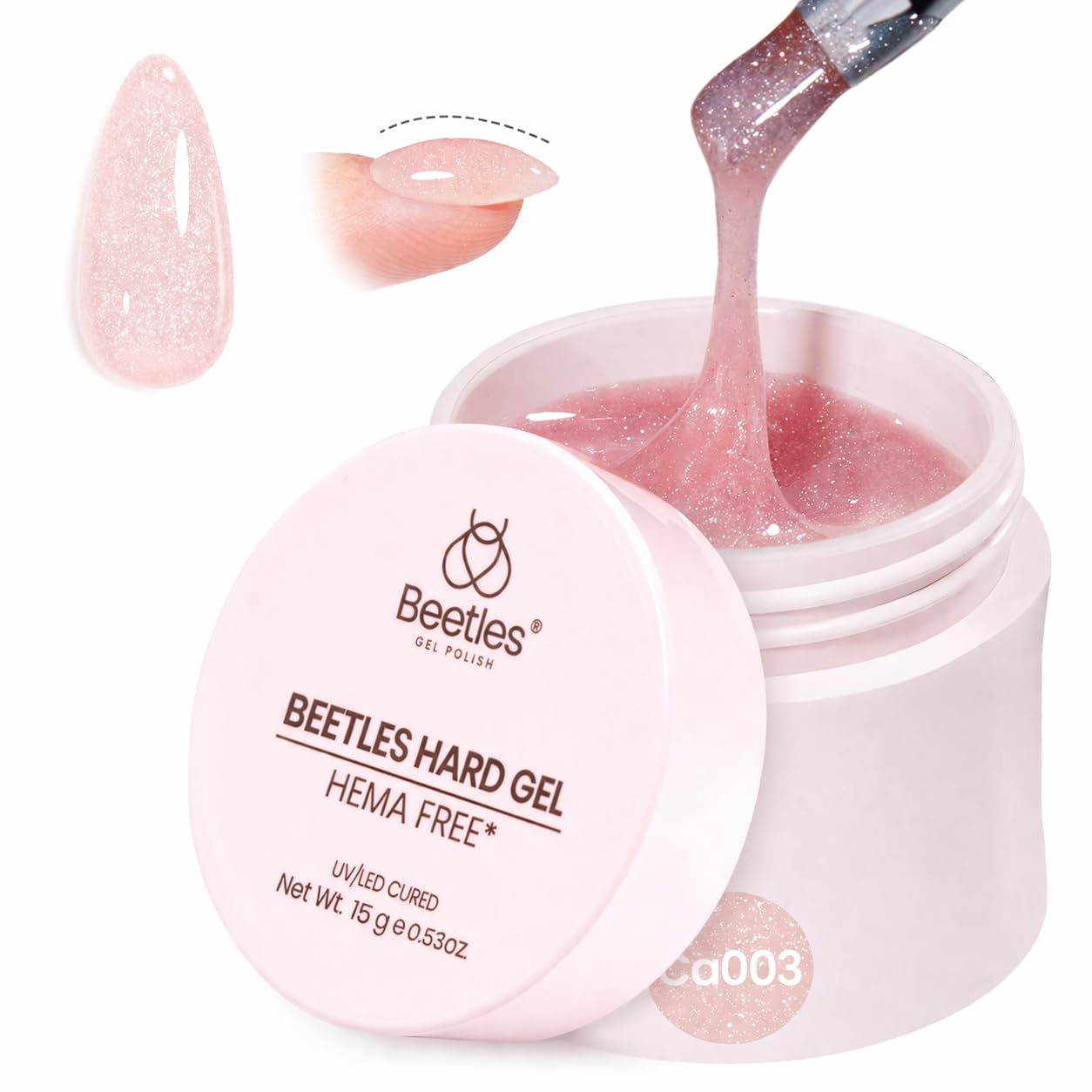Gelab cosmetics LLC Beetles HEMA-Free Hard Gel for Nails,0.5 oz 9 in 1 Pink Glitter Mini Size Hard Gel for Nail Extension & Strengthening Broken UV LED Lamp Cured Salon for Professional Nail Techs Women