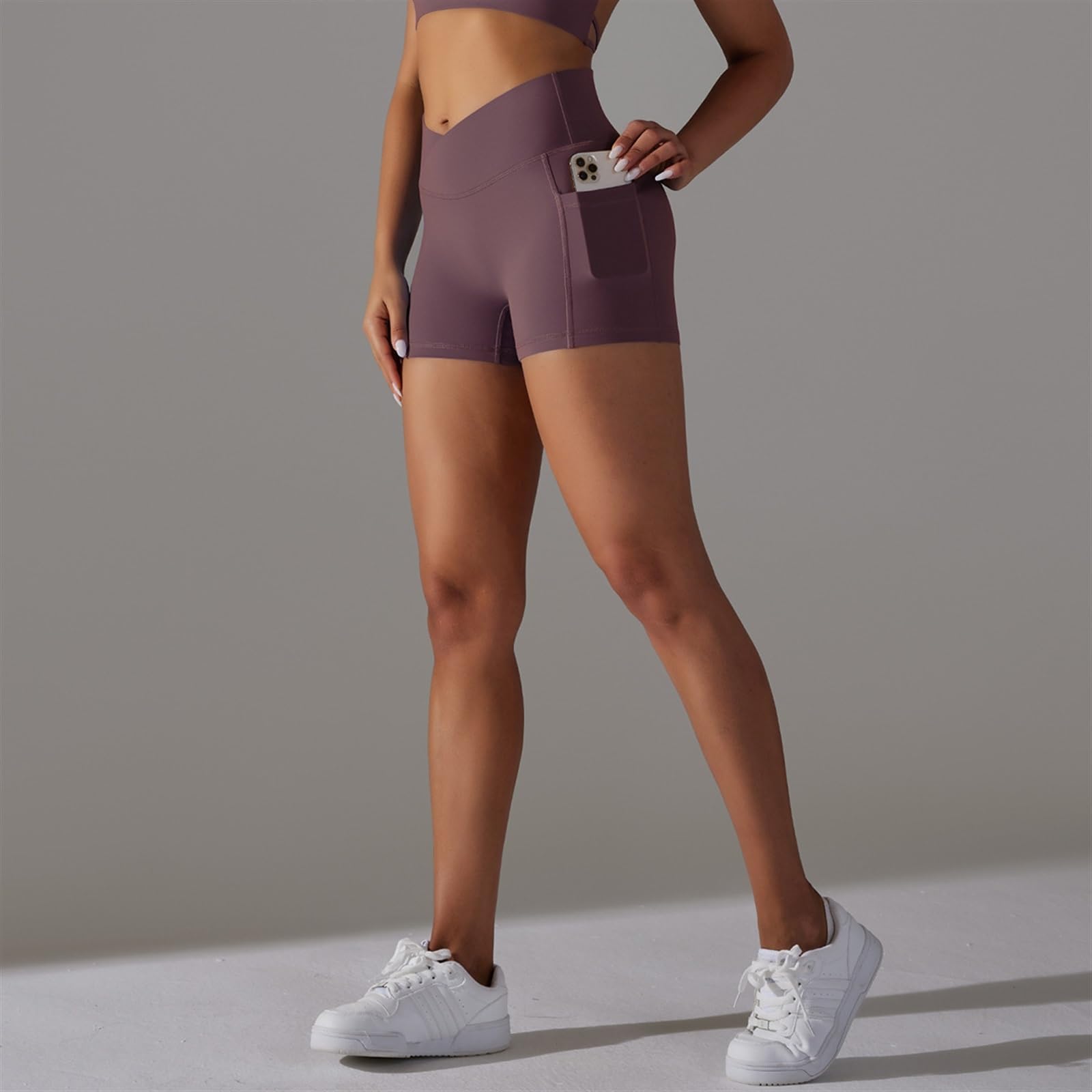 Genérico 10 Pantalones Cortos De Gimnasio Mujer Cintura Alta Correr Con Bolsillos Ciclismo Control De Barriga En V Mallas De Entrenamiento Yoga