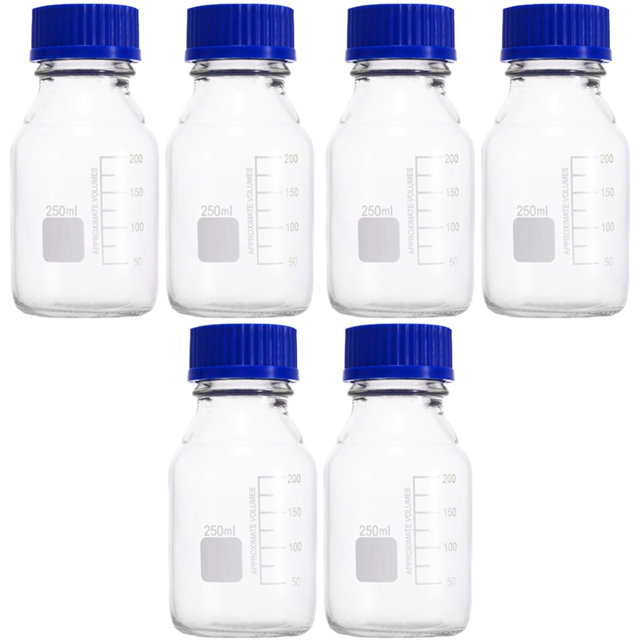 iplusmile Bottiglie Di Vetro Per Laboratorio: 250 Ml Bottiglie Graduati Con Tappo a Vite Set Di 6 Per Campionamento E Conservazione