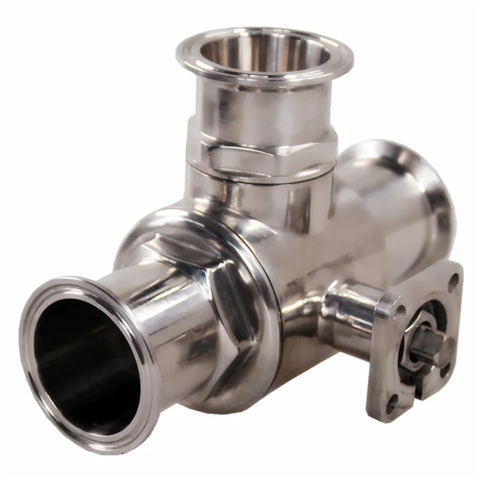 Válvula de bola de tres vías tipo T en acero inoxidable 304 neumática sanitaria 38mm