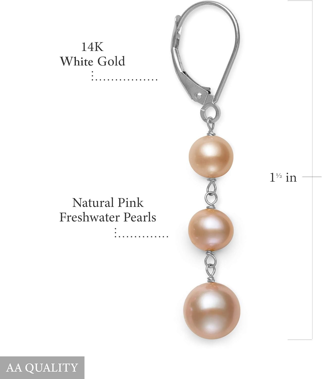 Belacqua Cultured Freshwater Pearl Dangle Drop Earrings in 14K Solid Gold, Multicolored, Black, White or Pink, Closure - Leverback, 1.5 Inches Length, Fashion Jewelry for Women, Gift Box Included