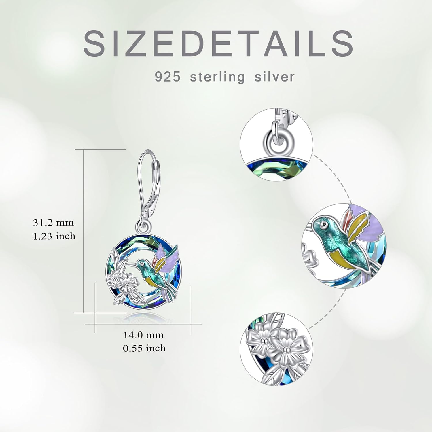 S925 Silver Phoenix/Cardinal Dangle Drop Leverback Earrings with Crystal from Austria, Christmas Birthday Jewelry Gifts for Women - Image 5