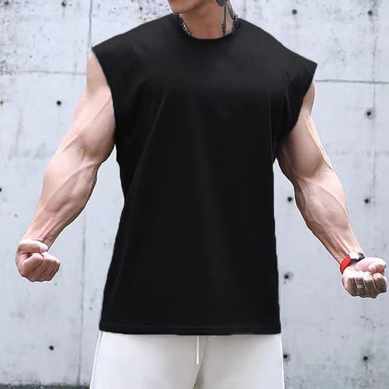 Sportkleidung Yoga-Kleidung Sport Outfit Fitness Yoga Anzug Einfarbiges Mesh-Fitnessstudio-Bekleidung Herren Bodybuilding Stringer Tank Top Schnell Trocknendes Ärmelloses Shirt Fitness Weste Workout