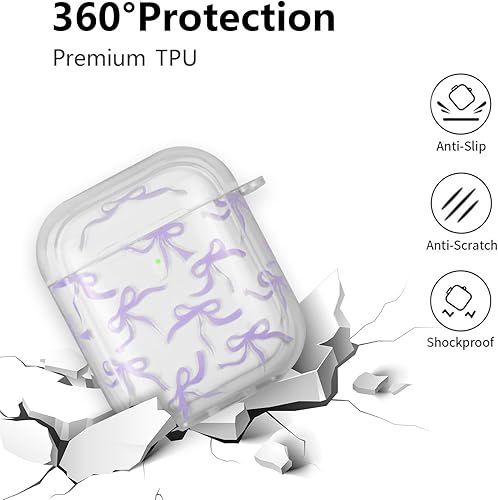 Miniatura 3 de Funda compatible con AirPods, funda de TPU suave con bonito patrón de flores para AirPods de 2 y 1 generación con llavero colgante y mosquetón para