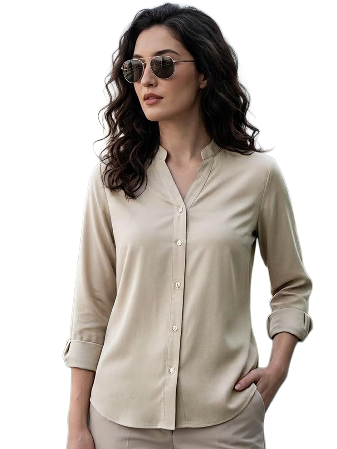 urbano fashion Women's Modal Viscose Full Sleeve Regular Fit Casual Solid Shirt with Mandarin Collar-picture-31