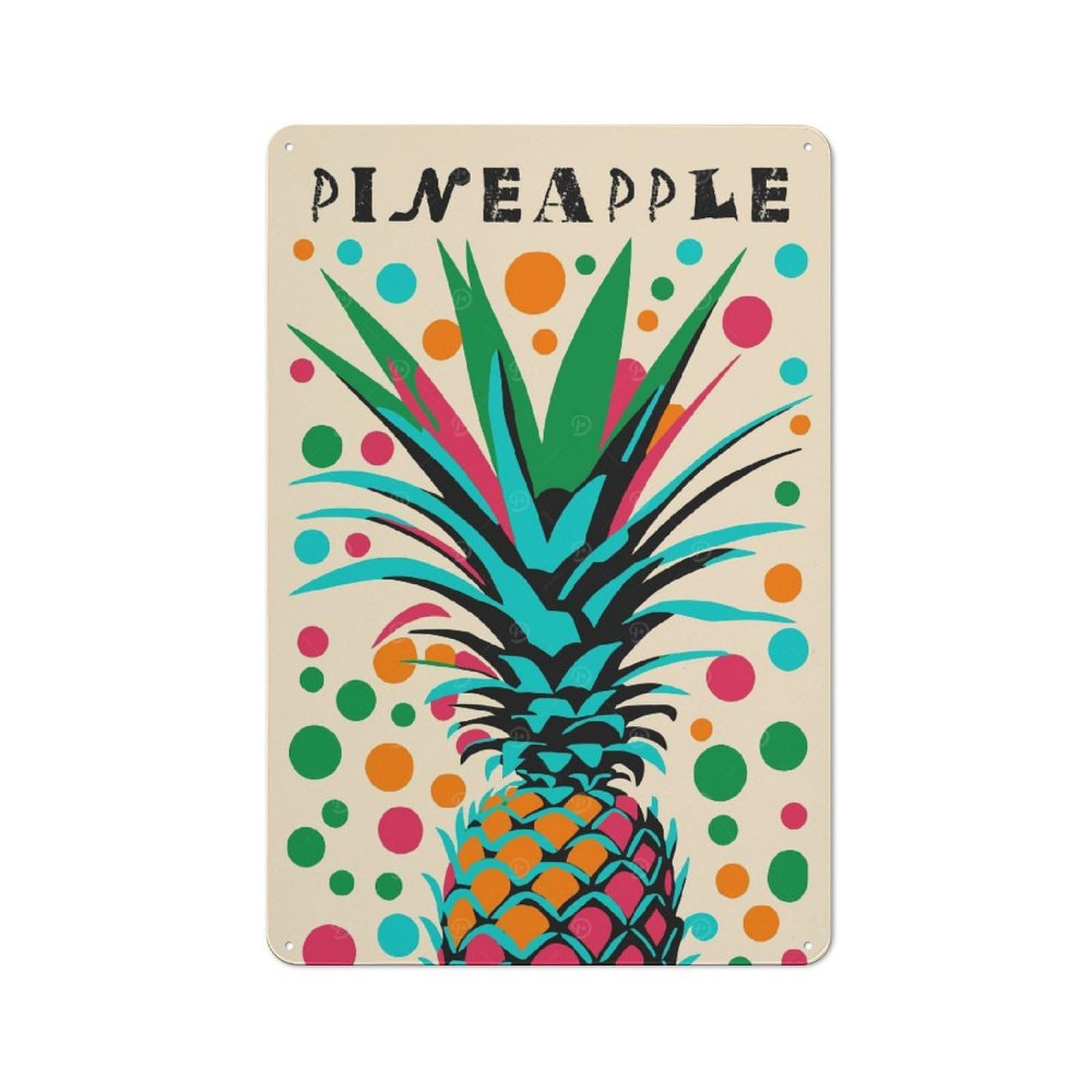 Junmoney Style-23 Disco Pinapple Vintage Metal Plaque 30X20cm For Living Room Wall, Suited To Living Room Decor Lovers