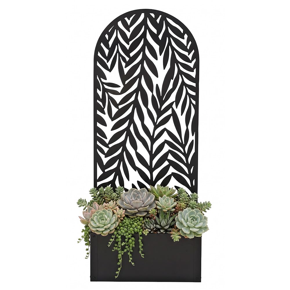 Fioriera con spalliera graticola rettangolare alta cm 150 vaso 60x32 in Metallo nero Separè Decorativo per Piante Rampicanti e Divisorio per Ambienti Design Moderno Ideale per Casa Bar Ristoranti.