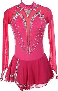 Vestido de patinaje artístico sobre hielo for niñas con diamantes de imitación brillantes, trajes de baile de competición con espalda abierta y manga larga for mujer