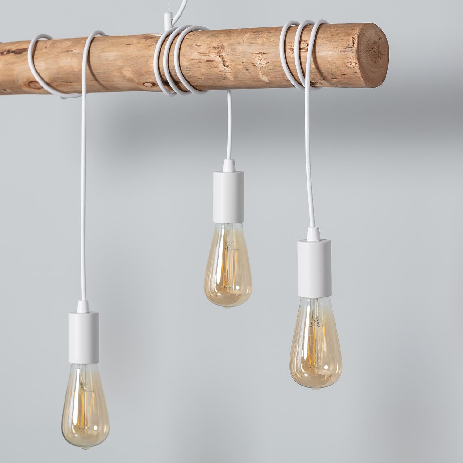LEDKIA Lámpara Colgante Metal y Madera Yagis Blanco | CasquilloE27