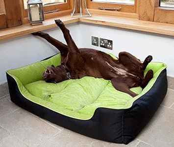 KOZI PET Dog/Cat Ultra Soft Filled Bottom Side Waterproof Reversible Bed Ethnic desingner Black/Green-(Export Quality)-XXL