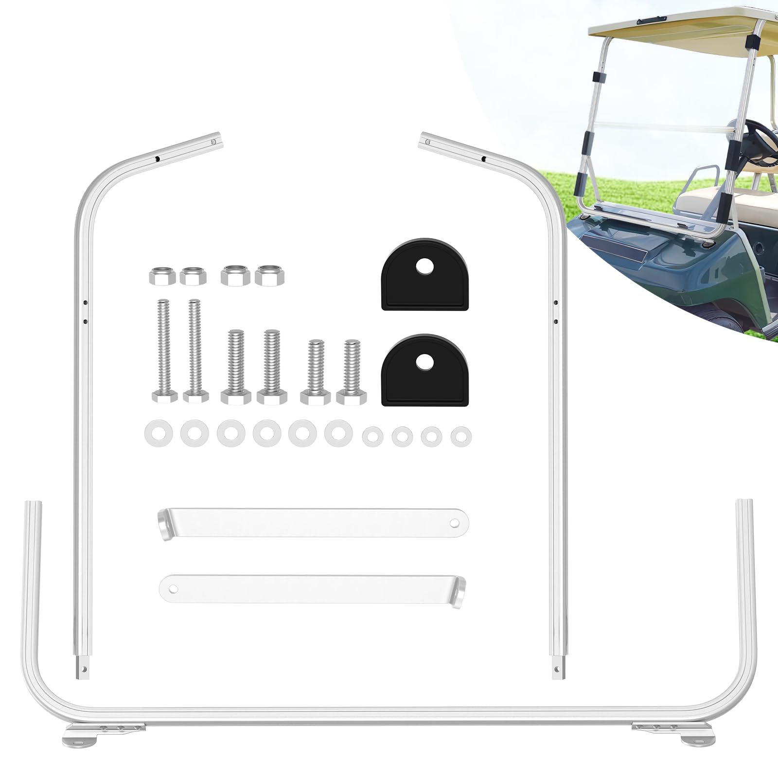 CLUBRALLY Golf Cart Front Strut Brackets Kit, Club Car Aluminum Front Strut Support Brackets, Fits 1982-2000 Club Car DS & Carryall - Silver