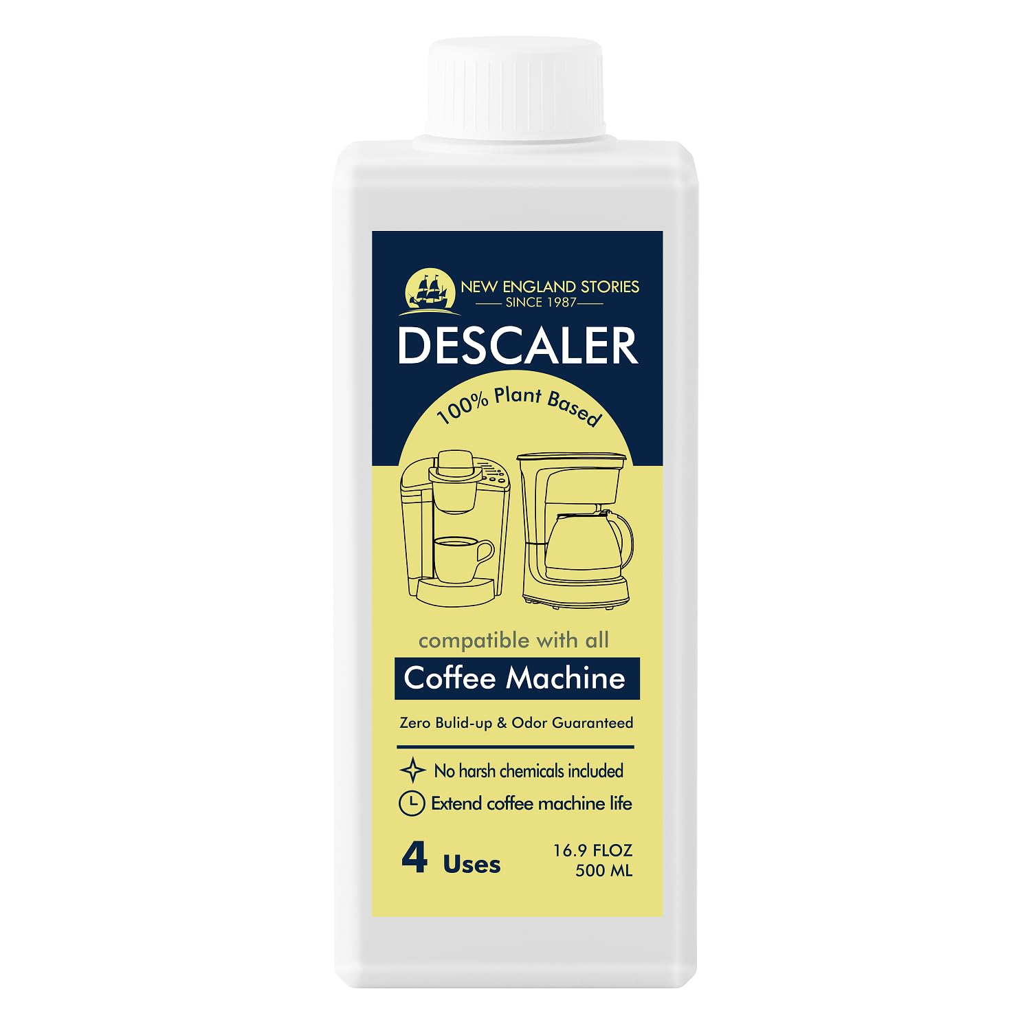Coffee Machine Descaler - 16.9oz (4 Uses), Universal Descaling Solution Compatible with Keurig, Nespresso, Delonghi and All Single Use Coffee and Espresso Machines