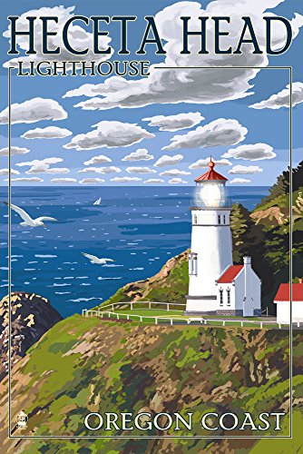 Lantern Press Oregon Coast, Heceta Head Lighthouse (12x18 Wall Art Poster, Room Decor)