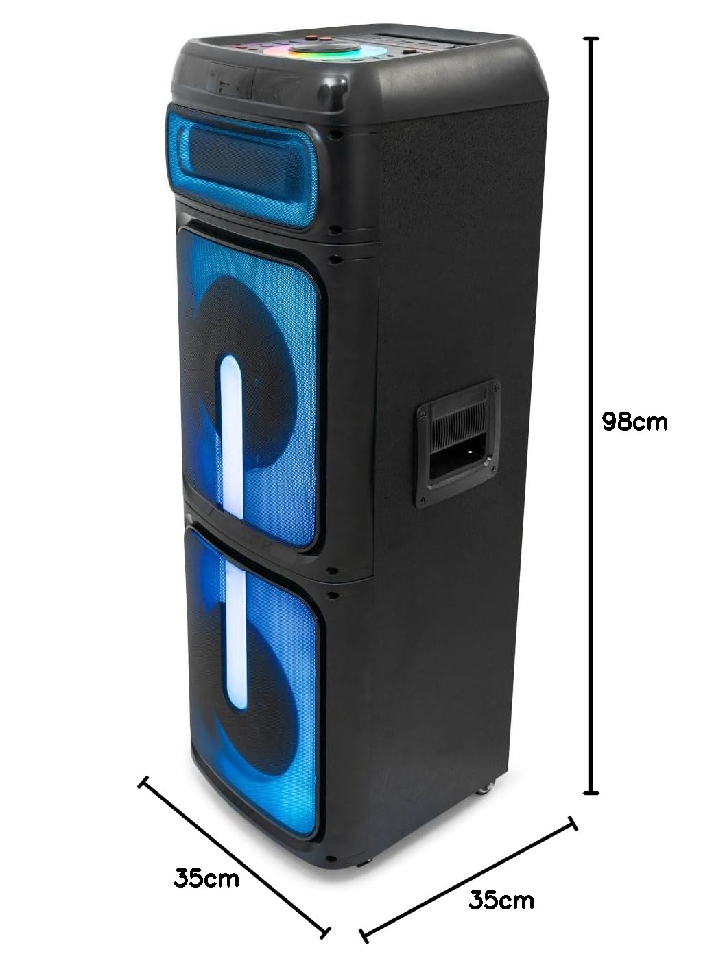 Ibiza STUPDJ1400 Aktiver Lautsprecher 1400W – Bluetooth, USB, TWS, LED-Lichteffekte, DJ & Karaoke Box mit Mikrofon, Aufnahmefunktion & Rollen