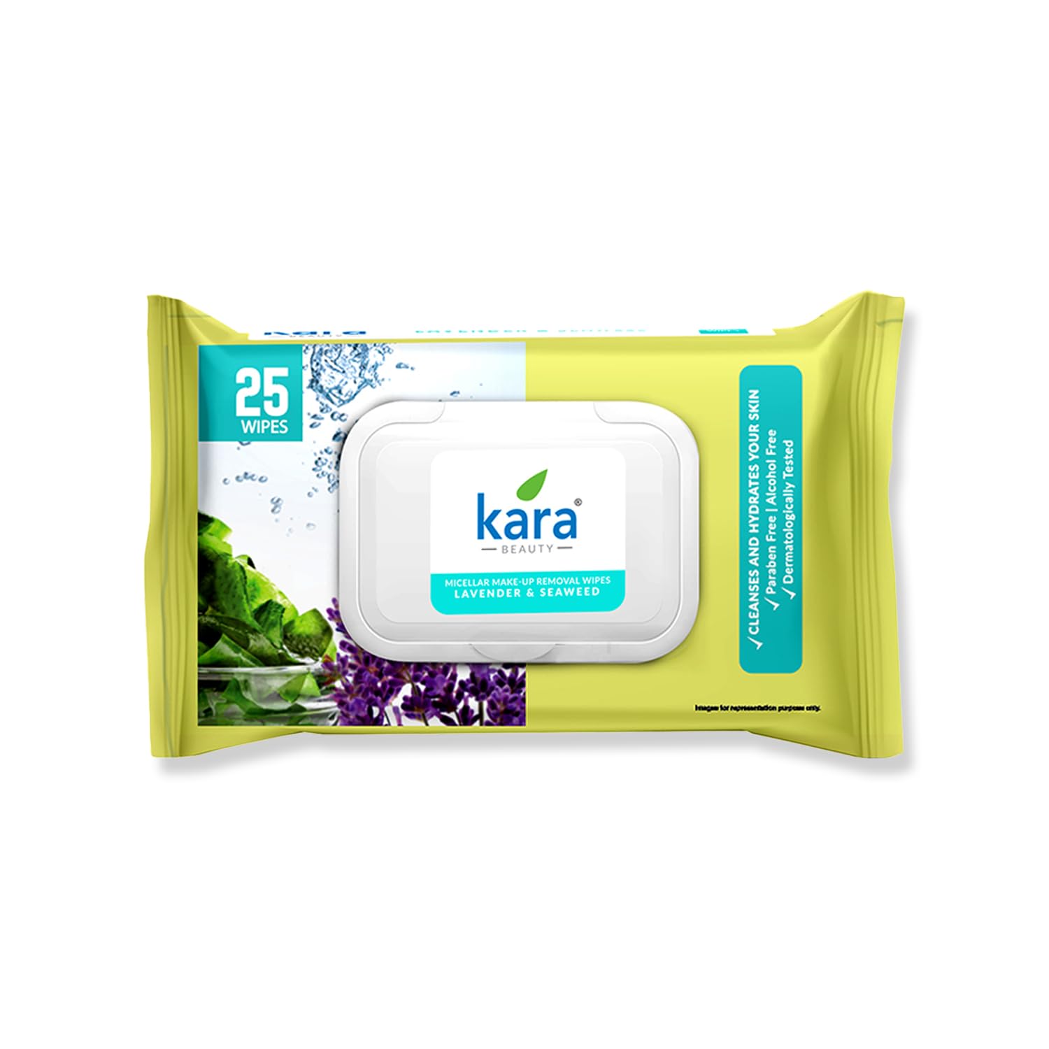 kara Micellar Make-Up Removal Wipes 25 Pulls with Fliptop Lid | Wet Wipes for Face With Lavender and Seaweed | Cleansing, Hydrating, Refreshing | Paraben & Alcohol-Free-picture-25