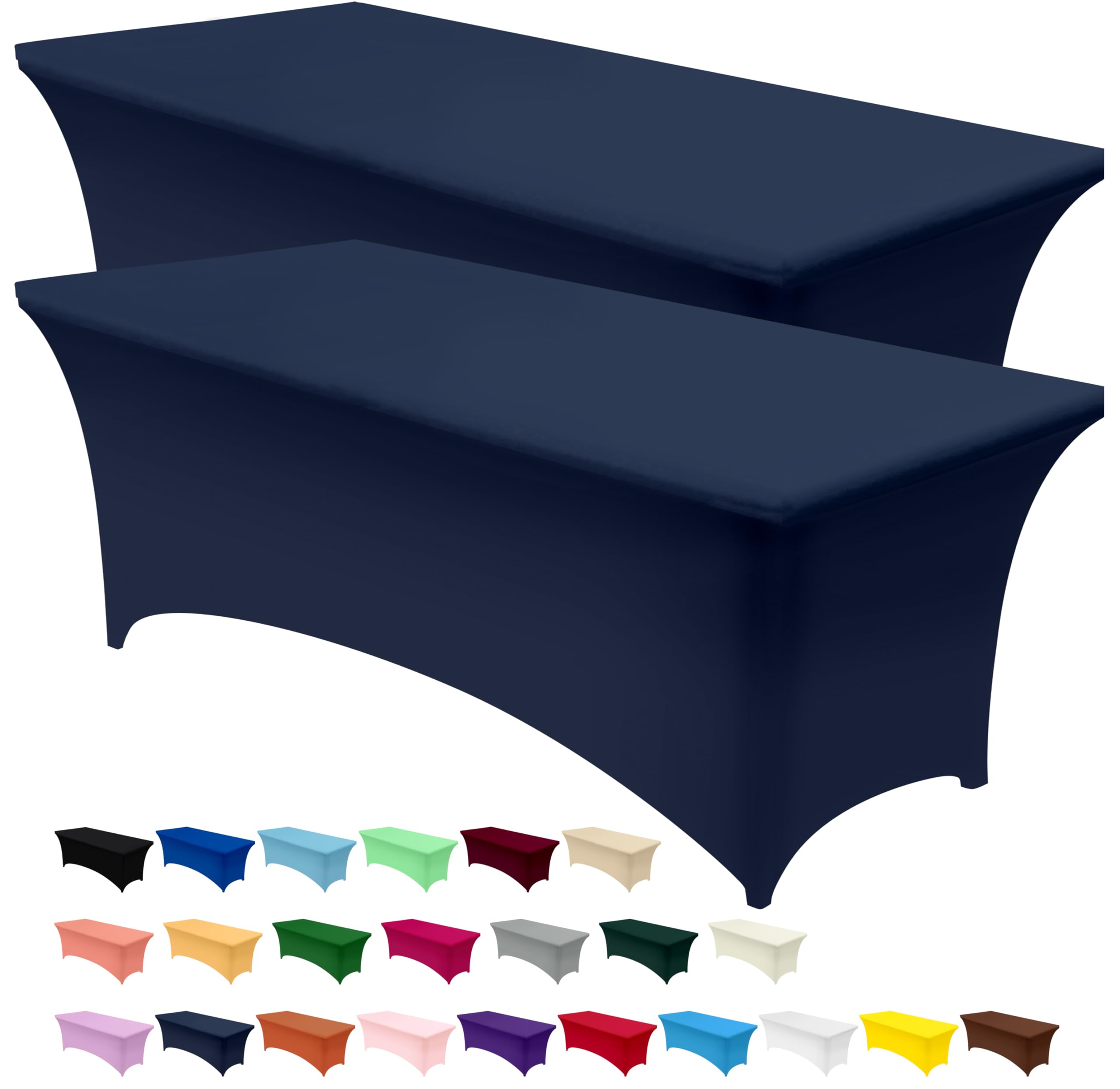 utopia kitchen spandex tablecloth 2 pack [8ft, navy blue] tight, fitted, washable and wrinkle resistant stretch table cloth rectangle cover for trade show, weddings & parties [96lx30wx30h inch]