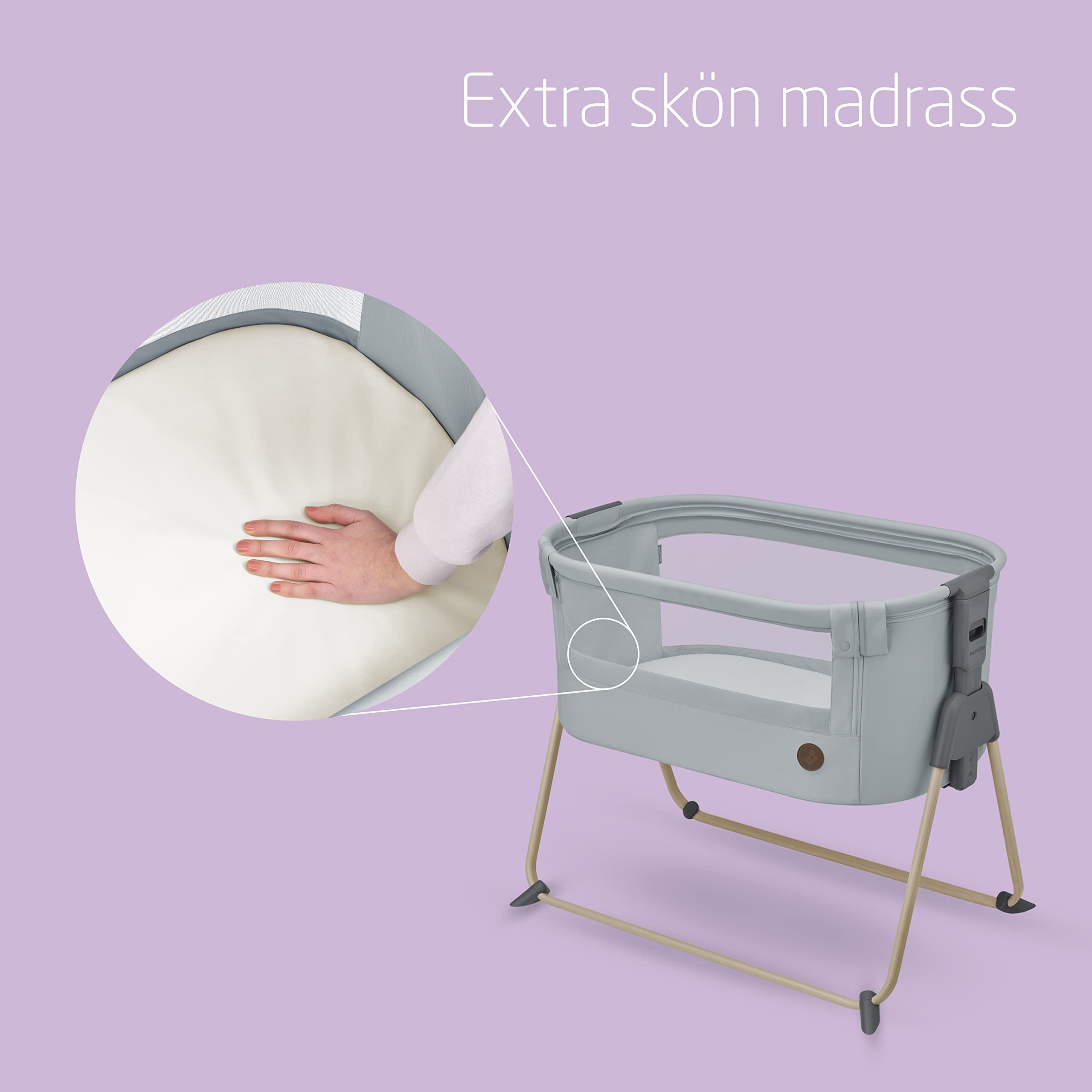 Maxi-Cosi Tori 2-in-1 side bed, bedside crib, 0 to approx. 6 months, 0-9 kg, ultra-compact folding position, lightweight, five height positions, portable side bed with mesh fabric, Beyond Grey Baby