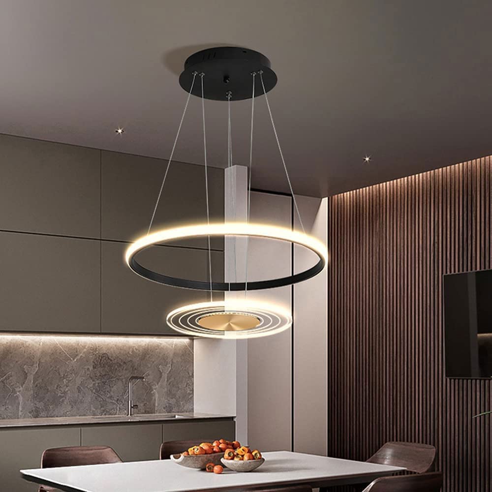 Lampa wisząca LED, akrylowy pierścień na schody, poddasze, jadalnię, salon, lampa sufitowa do wnętrz, dekoracja hotelu, 50 cm, możliwość ściemniania, czarny okrągły żyrandol