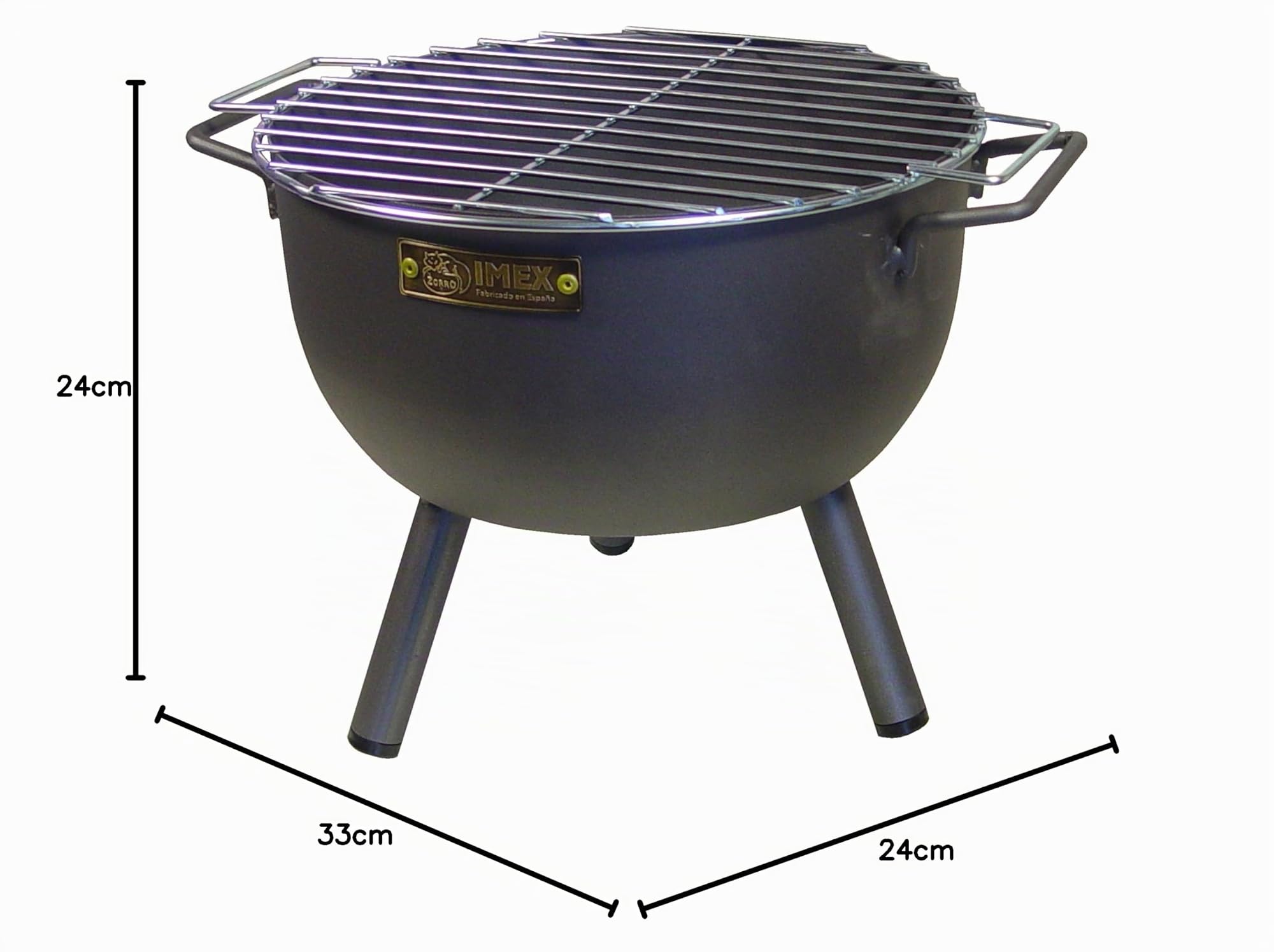 IMEX EL ZORRO 71425.0 Barbacoa Sobremesa Redonda con Parrilla Cincada, Negro, 24 x 24 x 33 cm