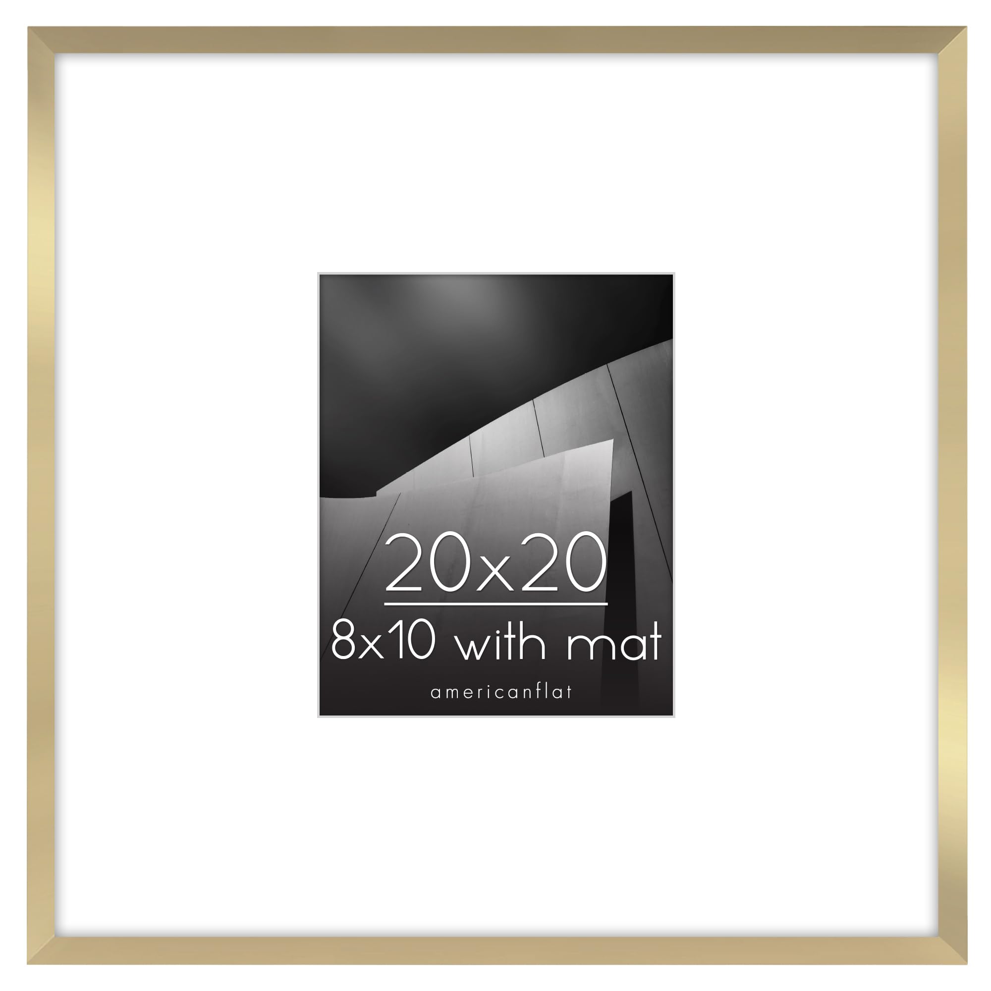 Photo 1 of Americanflat 20x20 Picture Frame in Gold - Use as 8x10 Picture Frame with Mat or 20x20 Frame Without Mat - Thin Border Photo Frame with Plexiglass Cover - Square Picture Frame for Wall Display Gold 20x20 1 Pack