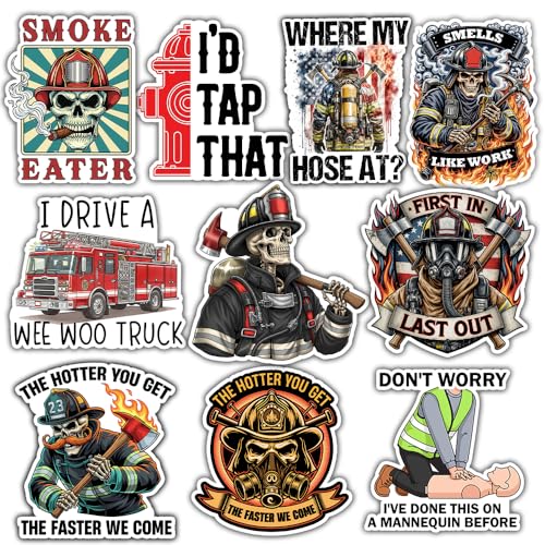BAVAHA (10pcs-3in) Firefighter Stickers Fireman Stickers First Responder Decals For Hard Hat Funny Fire Department Fire Truck Firefighter Gifts Decorations for Laptop Water Bottles Helmet Toolsbox