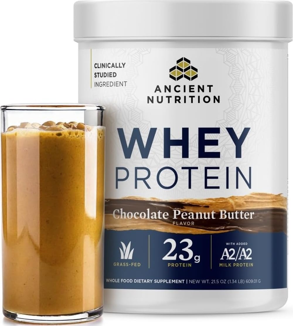 Ancient Nutrition Grass Fed Whey Protein, Collagen, Chocolate Peanut Butter Chocolate Peanut Butter 18 Servings