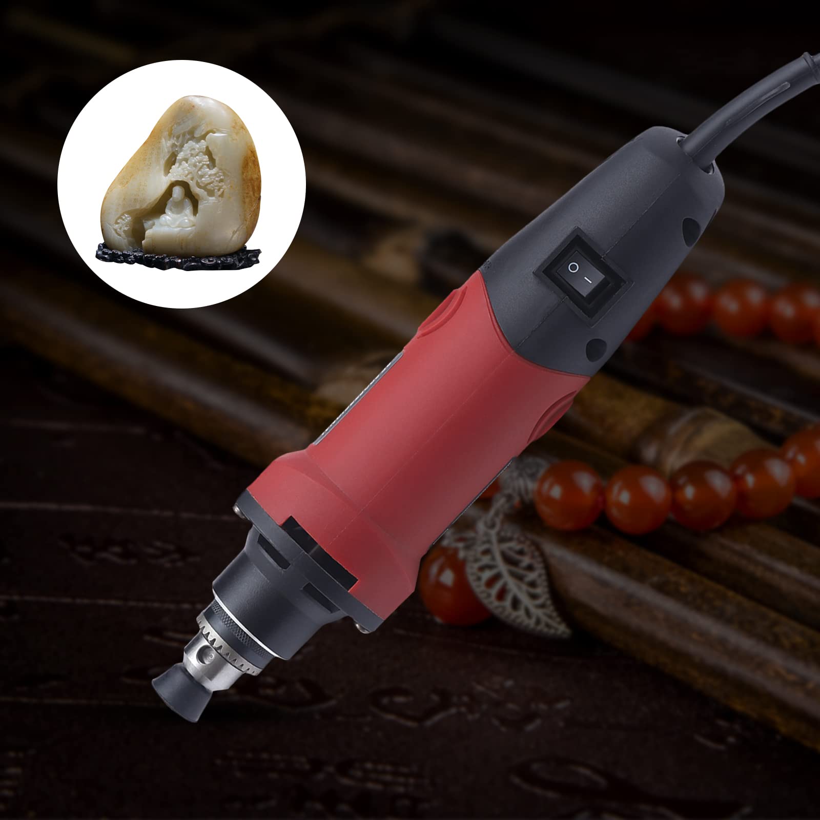 Smerigliatrice dritta, 280W elettrica giada smerigliatrice, 6 velocità regolabile 8000-33000 giri/min, multifunzione Smerigliatrice portatile per intaglio, lucidatura