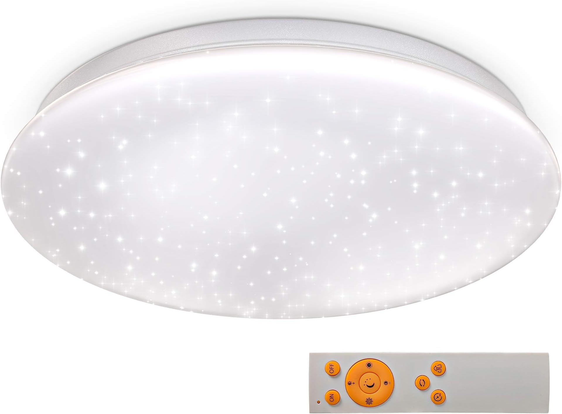 B.K.Licht Star Light Ceiling Light, Dimmable By IR Remote Control, CCT Control Cold, Neutral & Warm White, Built-in 17W LED Board, Star Light Effect Flush Ceiling Light, Night Light Function, 13.3in