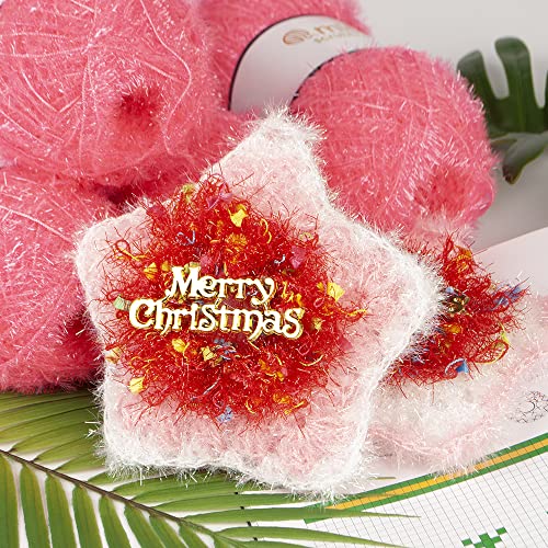 Misoknit Pastel Scrubby Yarn For Dishcloths Crocheting 2 Skeins Polyester 100%, 2.8Oz(80G) Each, 196 Yards Per Skein (Hot Pink) #TOP3