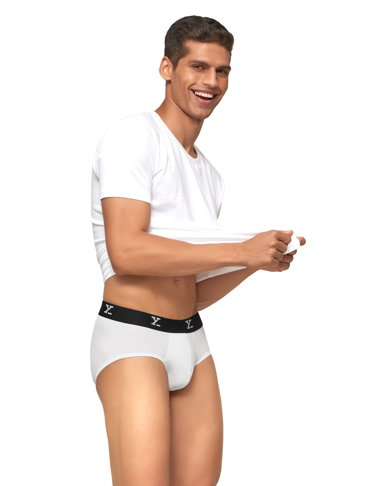 XY XX Men's Ace Micromodal Regular Fit Solid Antimicrobial Briefs with No Marks Waistband (Pack of 3)