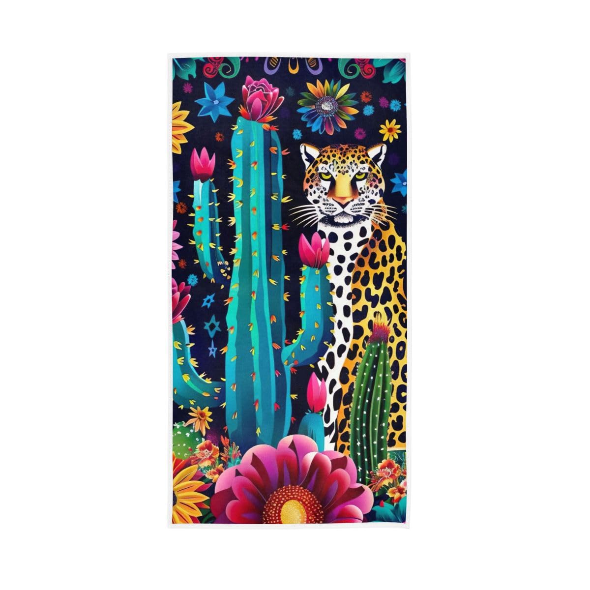 LSRCPD Cactus Leopard Print Hand Towels, Face Towels for Bathroom 15 x 30 Inches, Spa Towels