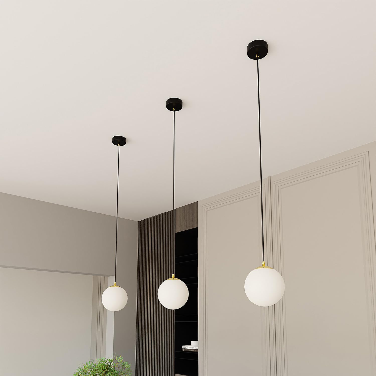 Sospensione Contemporanea 1 Luce In Acciaio Nero/Oro Sfera Vetro Bianco