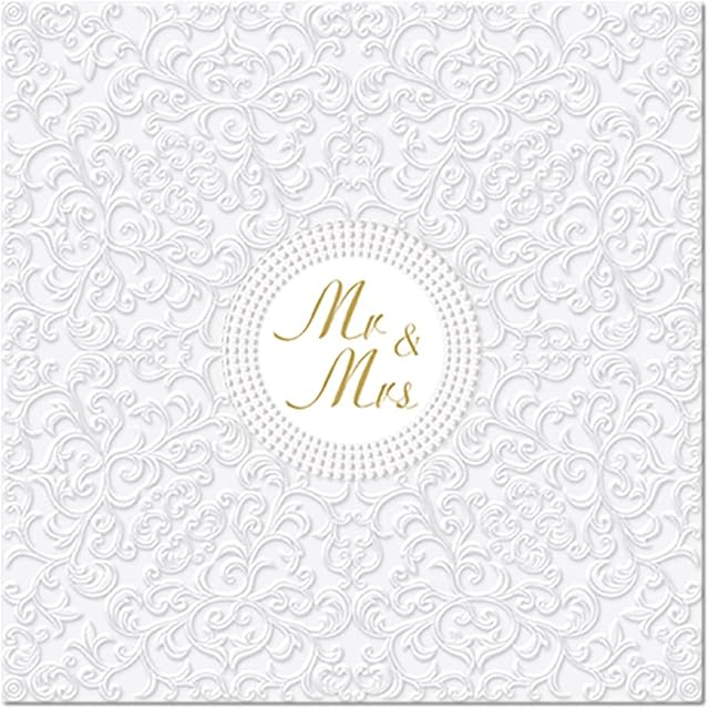White Mr & Mrs Wedding Celebration Paper Napkins Serviettes 33cm x 33cm (Pack of 20) (Mr & Mrs)