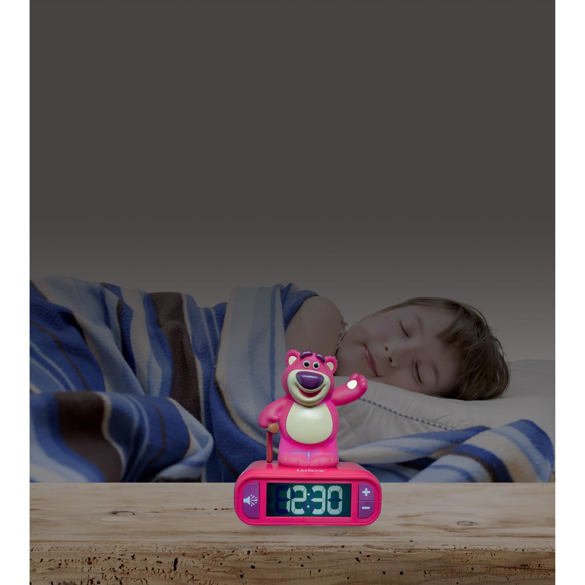 Lexibook, Disney Toy Story, Budzik nocna lampka Lotso, Postać świecąca, Efekty dźwiękowe, Wybór alarmów, Podświetlany ekran LCD, Funkcja drzemki, Fioletowy, RL800TS1LXB