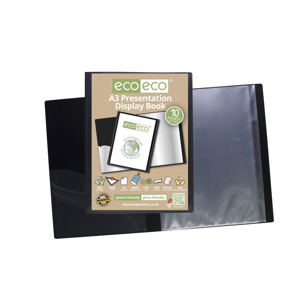 eco-eco A3 50% Recycled 10 Pocket Black Folder Presentation Display Book