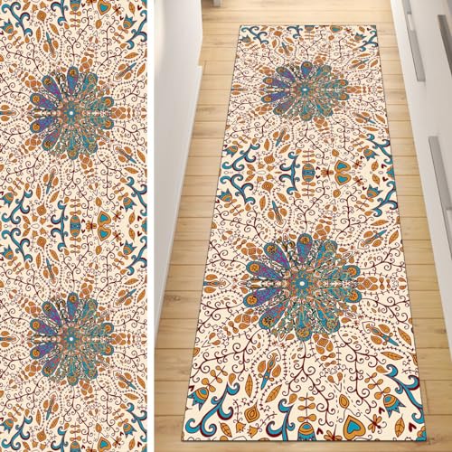 Alfombra bohemia para pasillo y cocina transitable y beige 2