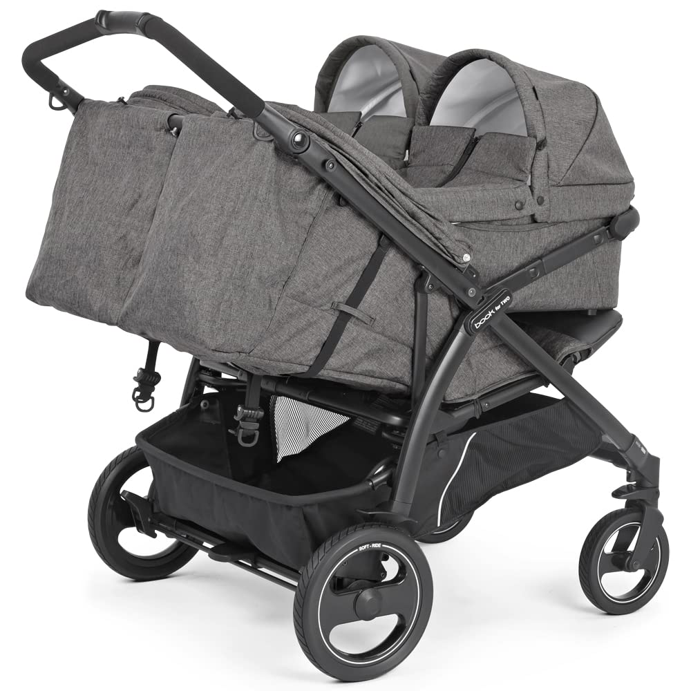 Peg Perego Book For Two Zwillingskinderwagen ab Geburt, Travel System, kompakter Verschluss, weiche Räder, Quarz