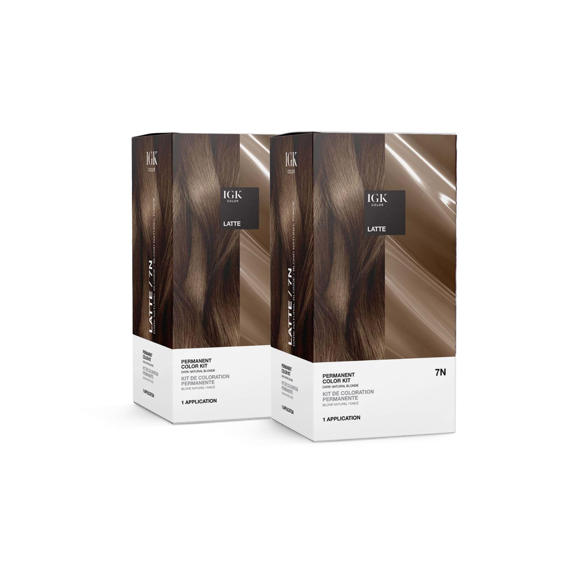 IGK Permanent Hair Dye Color Kit | 7N Latte - Dark Natural Blonde | 100% Gray Color Coverage + Strengthen + Shine | Ammonia Free (2 Pack)