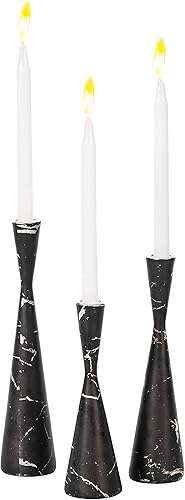 Juego de 3 candelabros decorativos de resina cónica, diseño de mármol, candelabros modernos, color negro