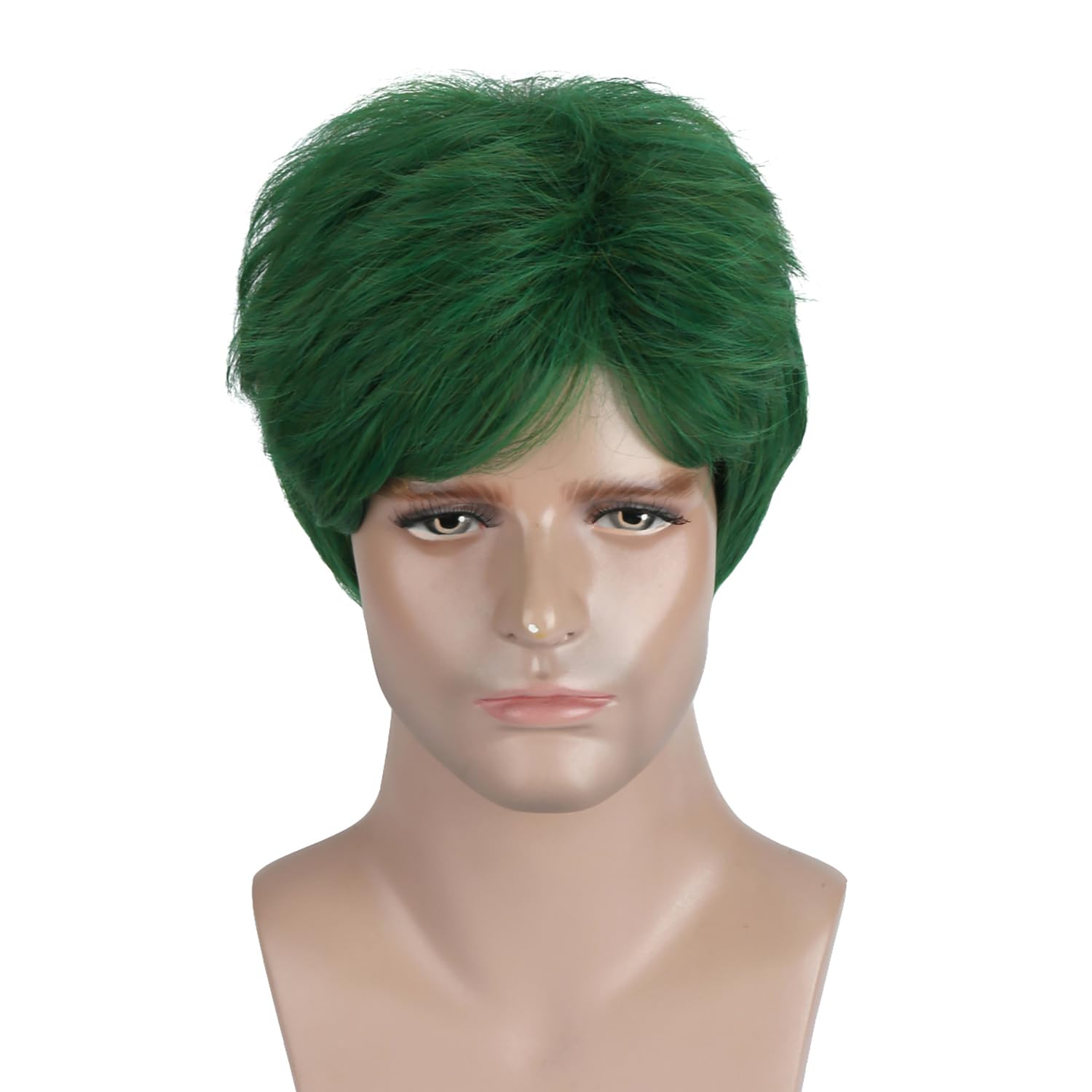 BERON Mens Male Green Short Straight Green Heat Resistant Daily Wear Costume Synthetic Wigs Come with Wig Cap