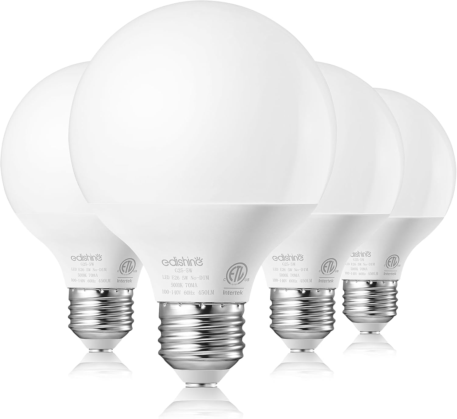 EDISHINE Vanity Light Bulbs, G25 LED Bathroom Light Bulbs, 25 Watt Equivalent Globe Light Bulb, CRI90+ 2700K Warm White 450LM, E26 Base, 4 Pack Non-dimmable, ETL Listed