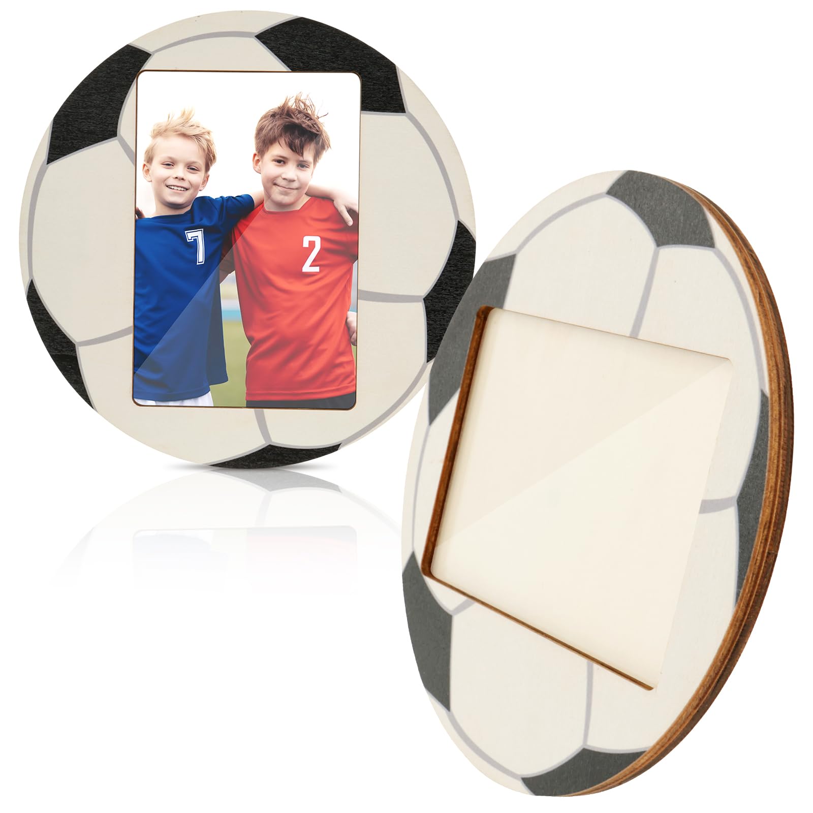 2 Pcs Sport Picture Frame - Baseball/Soccer Wood Display - Horizontal and Vertical Desktop Decor for Men Athletes