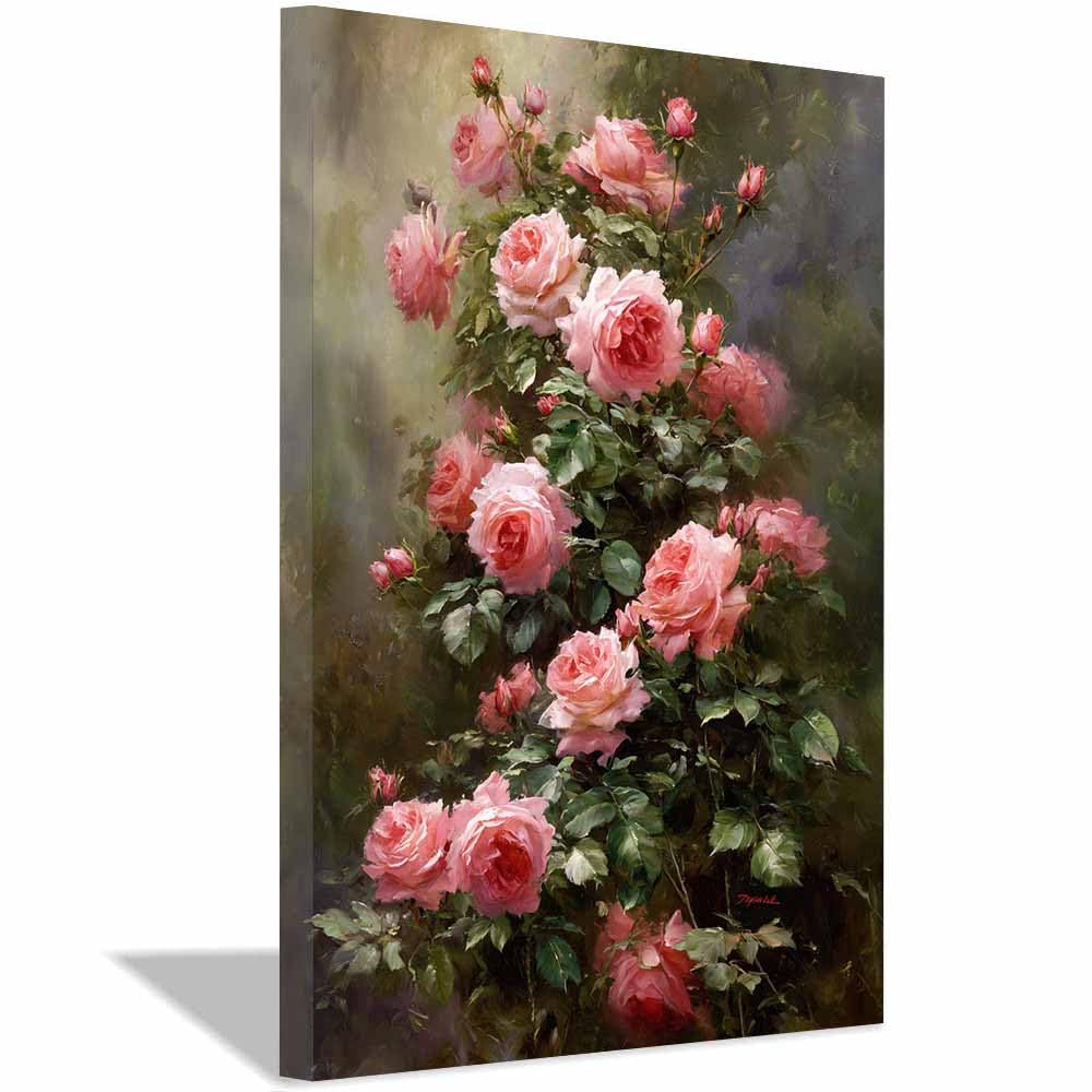 Hoqiu Multicolor Canvas Wall Art Pink Ros Art Print Artwork, Wall Decoration Living Room Bedroom Hallway Stairs Decoration.(Multicolor)-60X80cm Framed