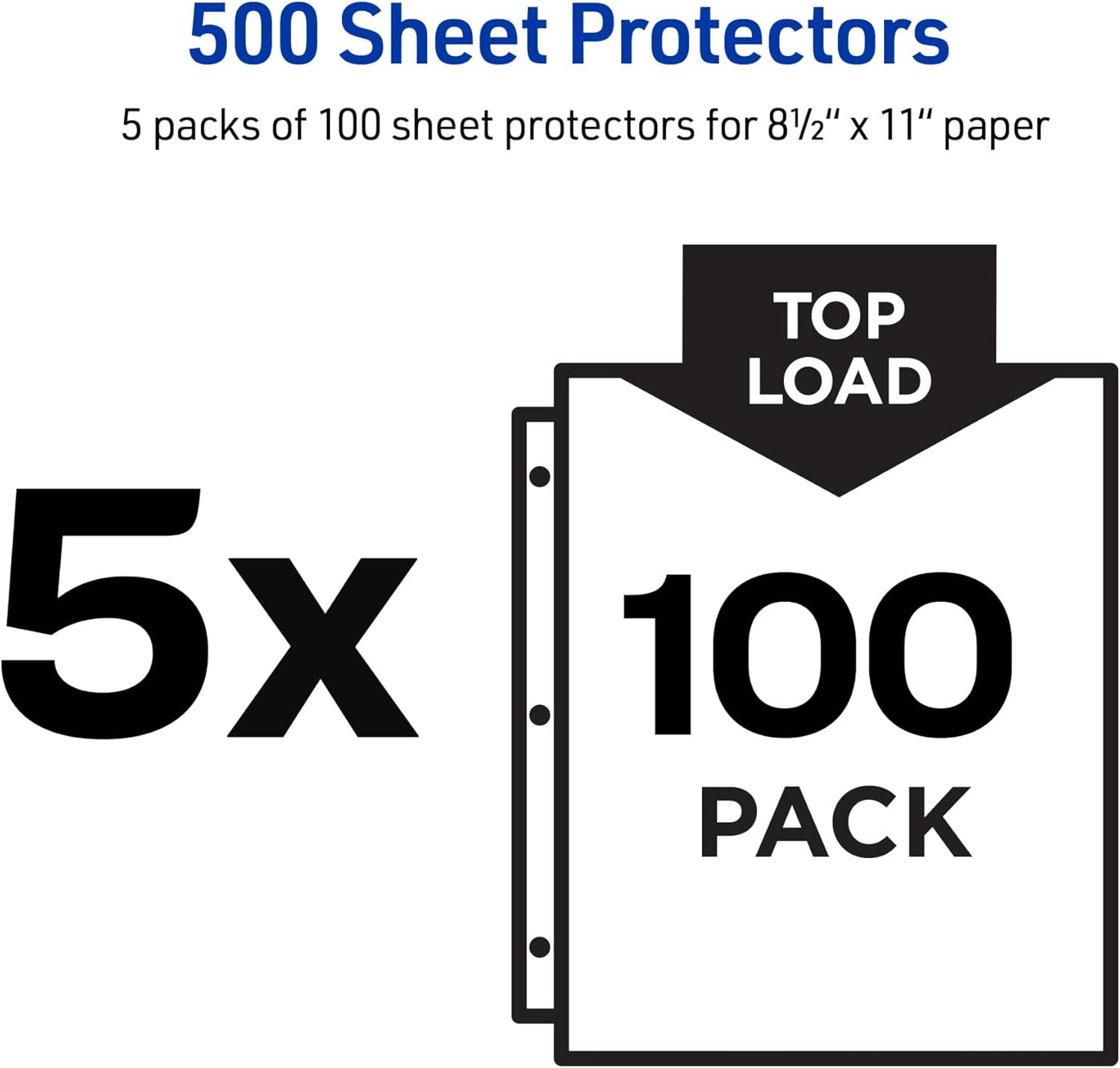 Avery Economy Weight Sheet Protectors, Acid Free, 8.5" x 11", 100 per Pack, 500 Clear Document Protectors Total (5-Pack of 75091)