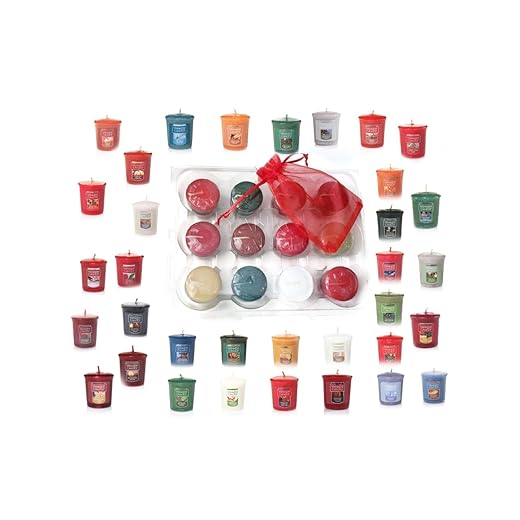 Yankee Candle Fall and Winter Votive Samplers in Storage Container Gift Box Plus Bonus Organza Sachet Bag - Autumn and Christmas Scent Bundle
