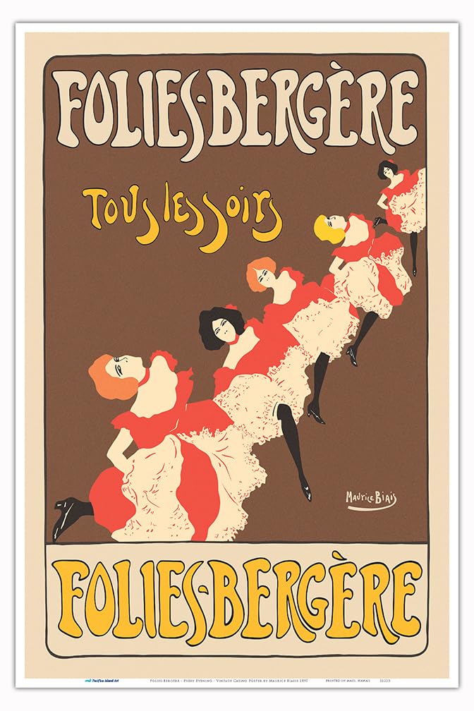 Folies-Bergére - Every Evening (Tous les Soirs) - Vintage Cabaret Casino Poster by Maurice Biasis c.1895 - Master Art Print (Unframed) 12in x 18in