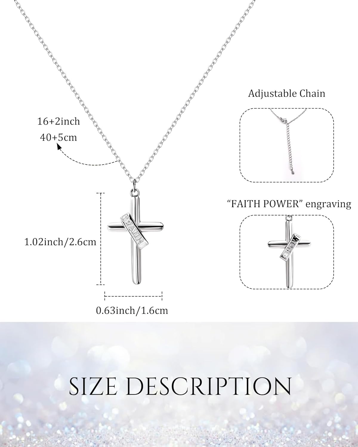 Silver Cross Necklace for Women Dainty Cross Choker Pendant Necklace with FAITH POWER Engraved Silver Jewelry Faith Gift for Christian Religious Christmas - Image 3