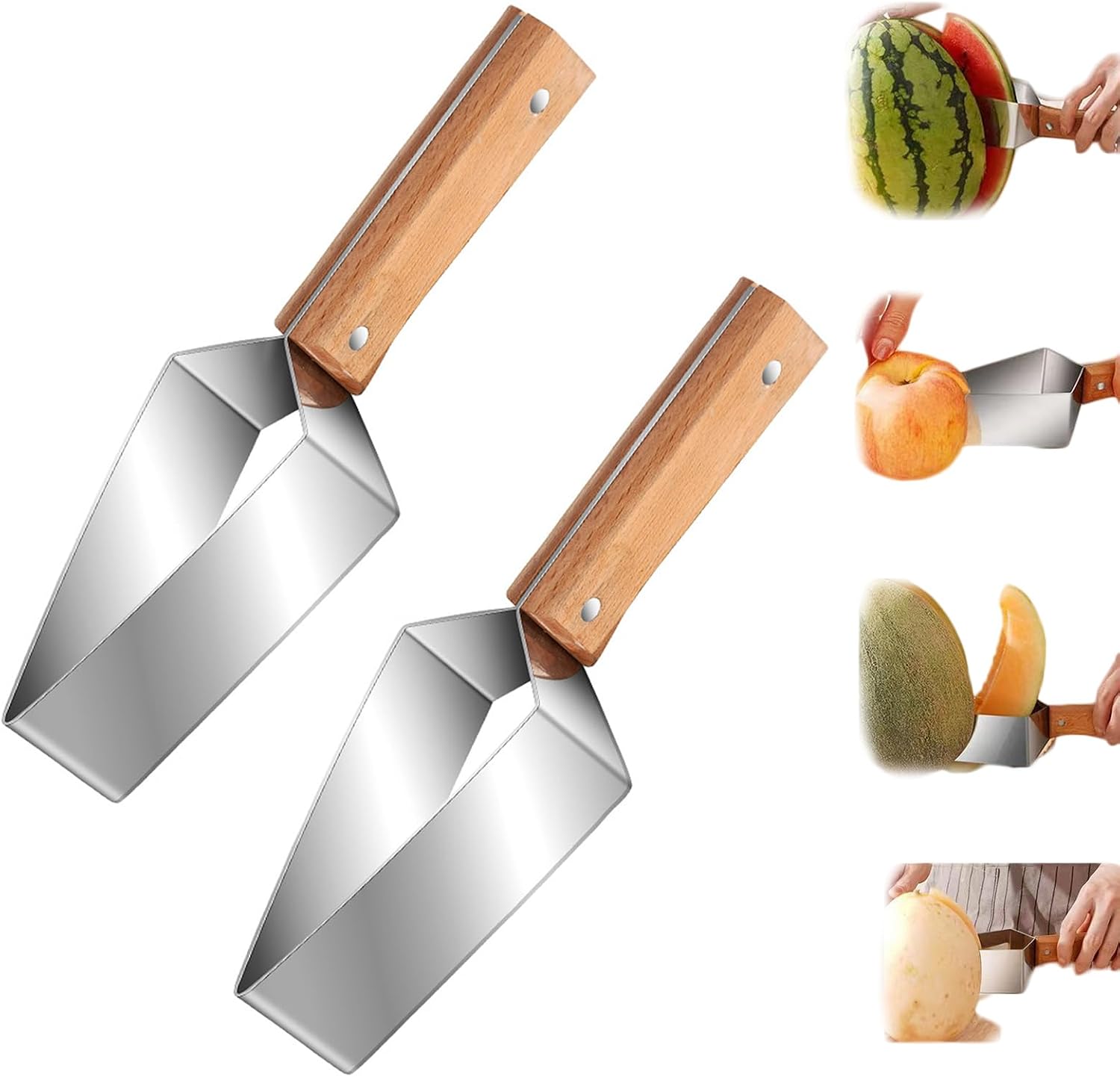 Stainless Steel Watermelon Cutter Thickened Apple Cutter Fruit Cutter Kitchen Gadgets for Party Camping (Sliver, 1PCS Cutter & 4PCS Fruit Cutter)