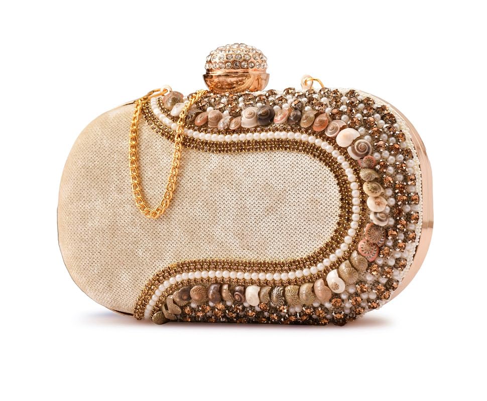 for the beautiful you Elegant Beaded Clutch Purse for Women – Emroidered Bag with Gold Chain, Rhinestone Clasp and Stone Detailing-picture-14